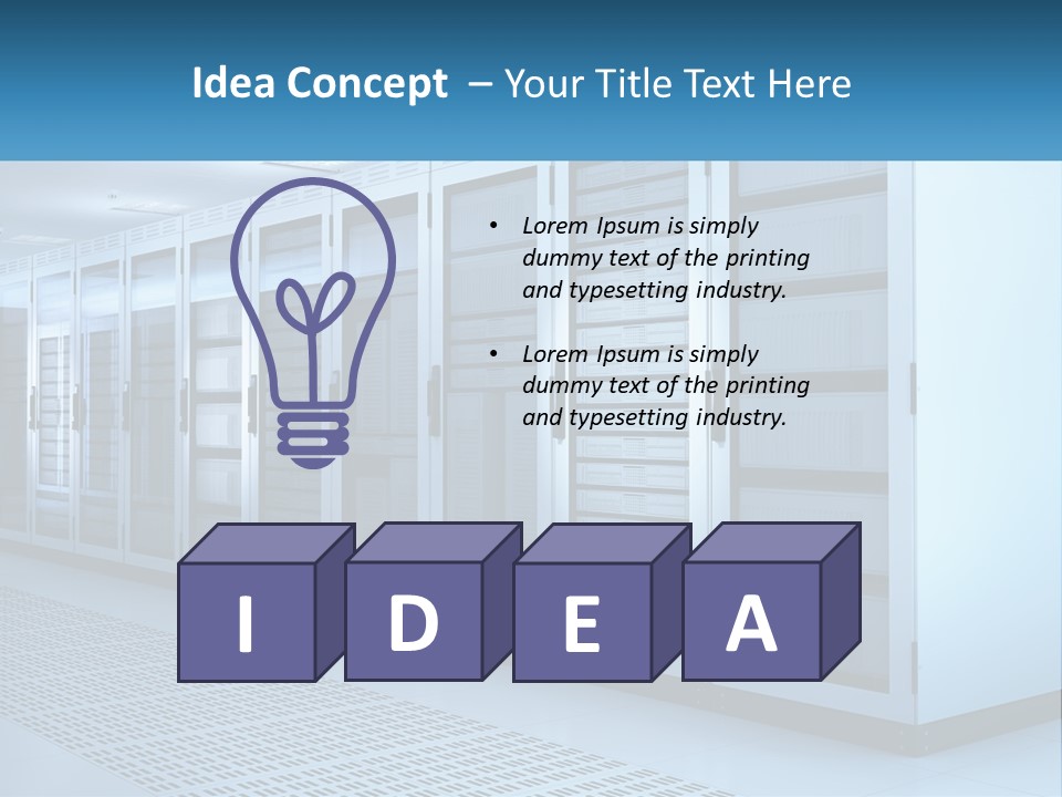 A Row Of Servers In A Data Center PowerPoint Template