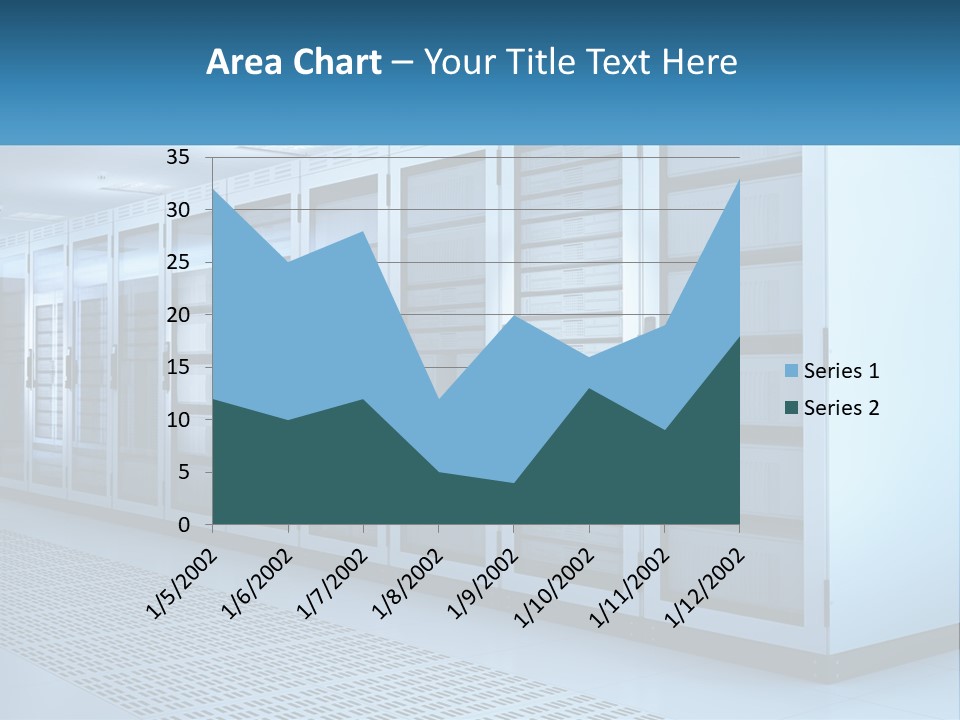 A Row Of Servers In A Data Center PowerPoint Template