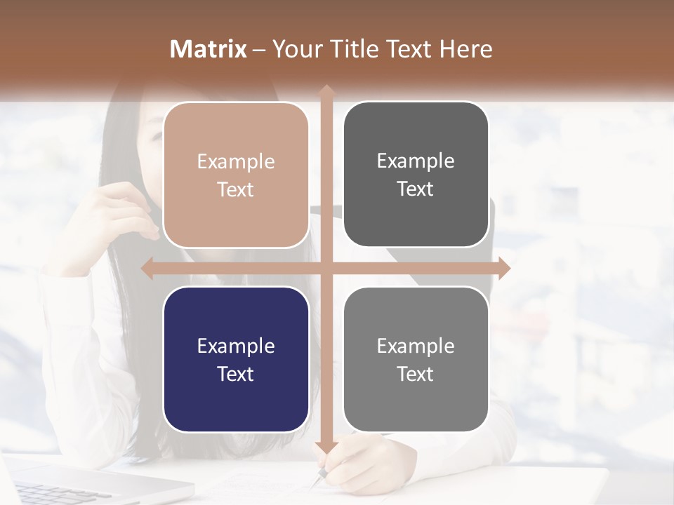 A Woman Sitting At A Desk In Front Of A Laptop Computer PowerPoint Template
