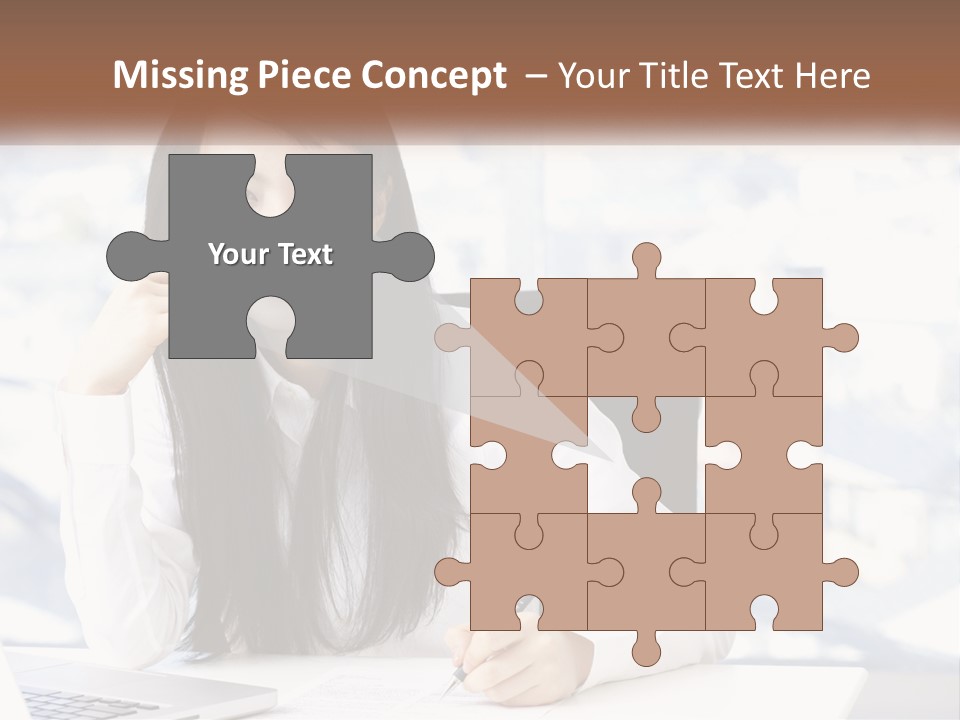 A Woman Sitting At A Desk In Front Of A Laptop Computer PowerPoint Template