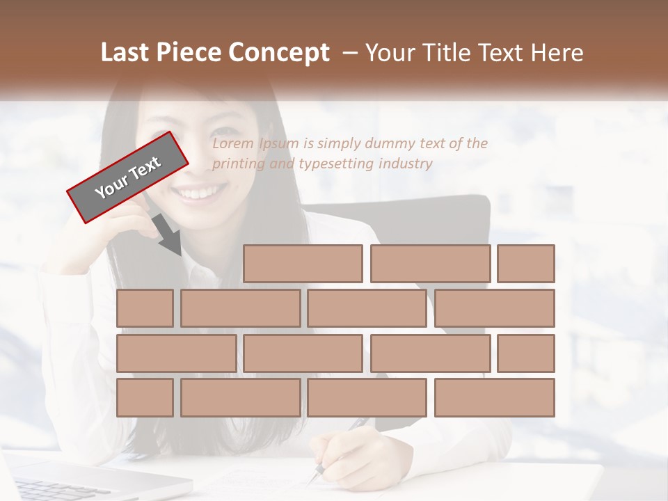 A Woman Sitting At A Desk In Front Of A Laptop Computer PowerPoint Template