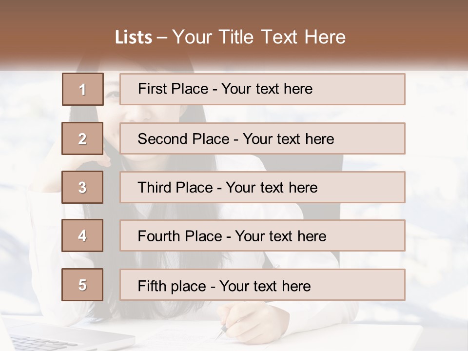 A Woman Sitting At A Desk In Front Of A Laptop Computer PowerPoint Template