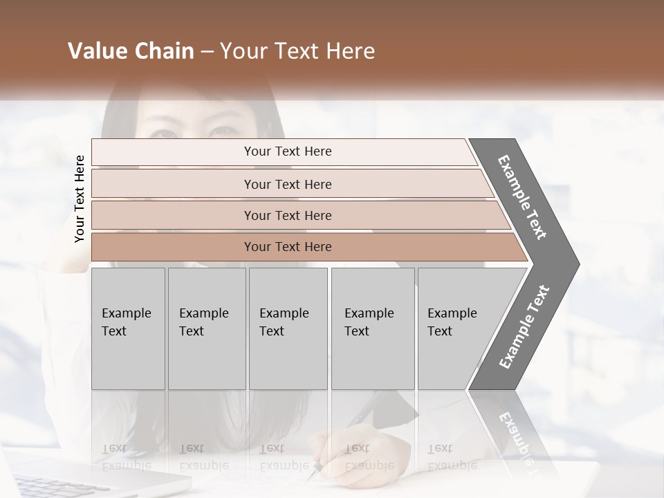 A Woman Sitting At A Desk In Front Of A Laptop Computer PowerPoint Template