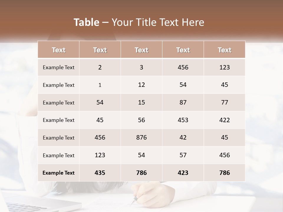 A Woman Sitting At A Desk In Front Of A Laptop Computer PowerPoint Template