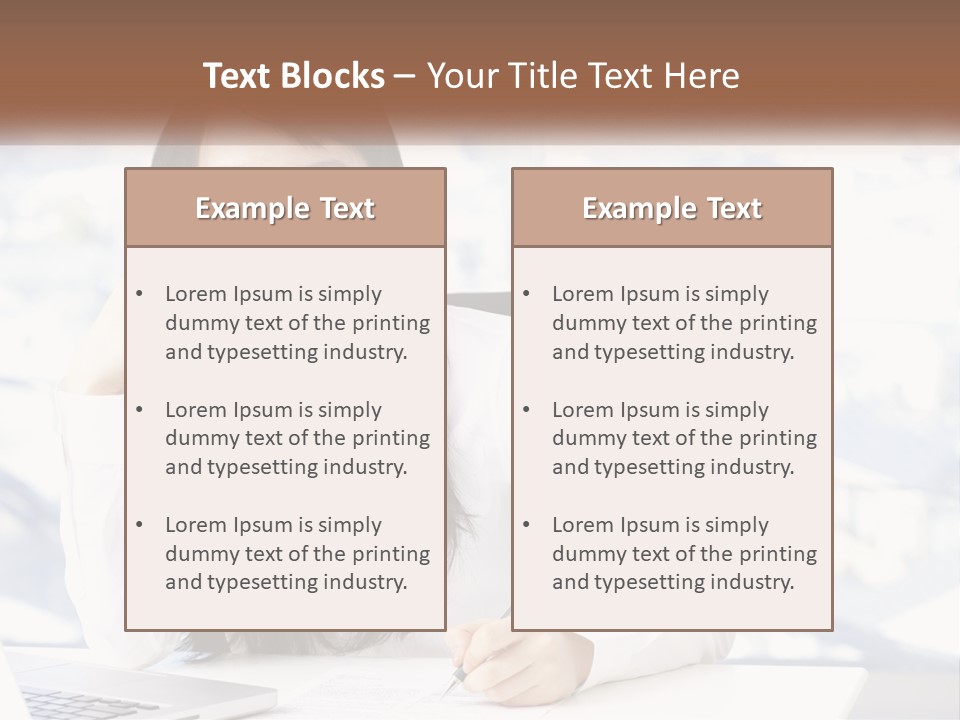 A Woman Sitting At A Desk In Front Of A Laptop Computer PowerPoint Template