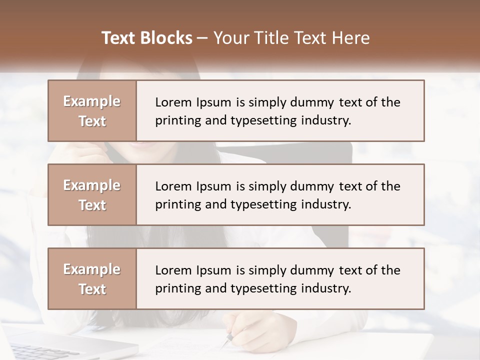 A Woman Sitting At A Desk In Front Of A Laptop Computer PowerPoint Template