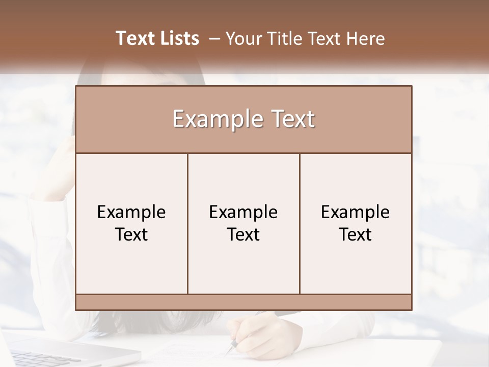A Woman Sitting At A Desk In Front Of A Laptop Computer PowerPoint Template