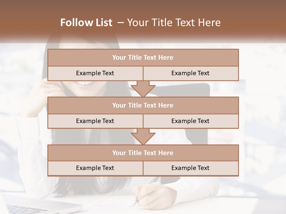 A Woman Sitting At A Desk In Front Of A Laptop Computer PowerPoint Template
