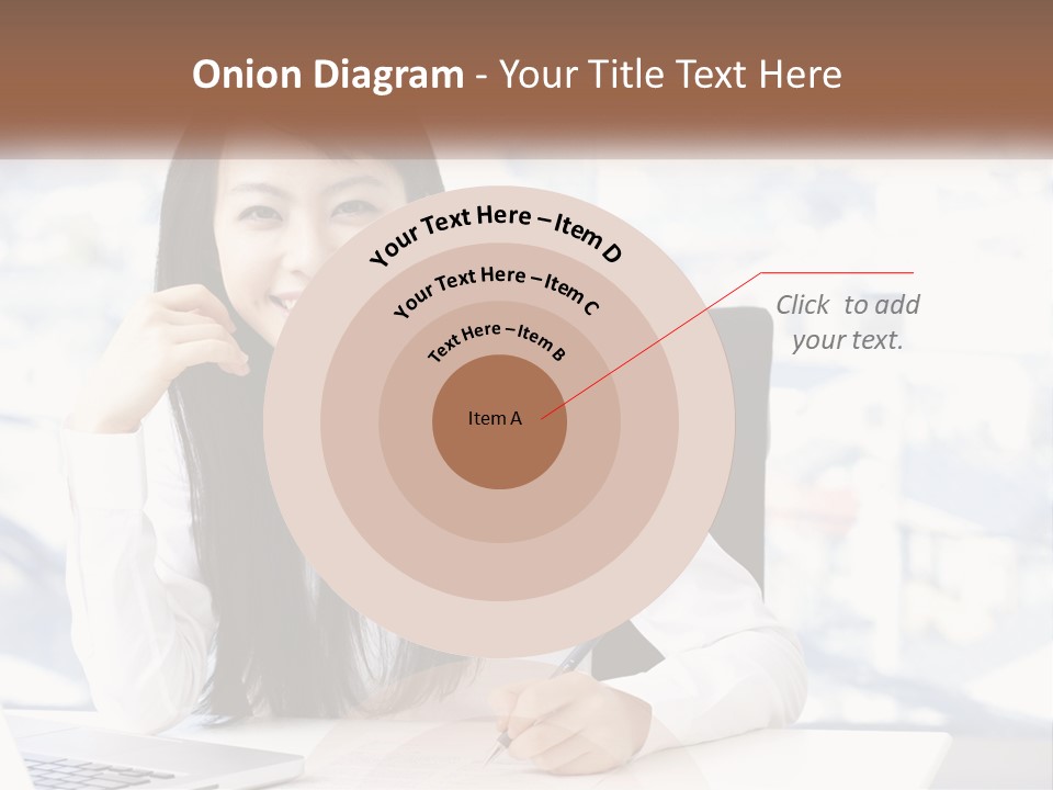 A Woman Sitting At A Desk In Front Of A Laptop Computer PowerPoint Template