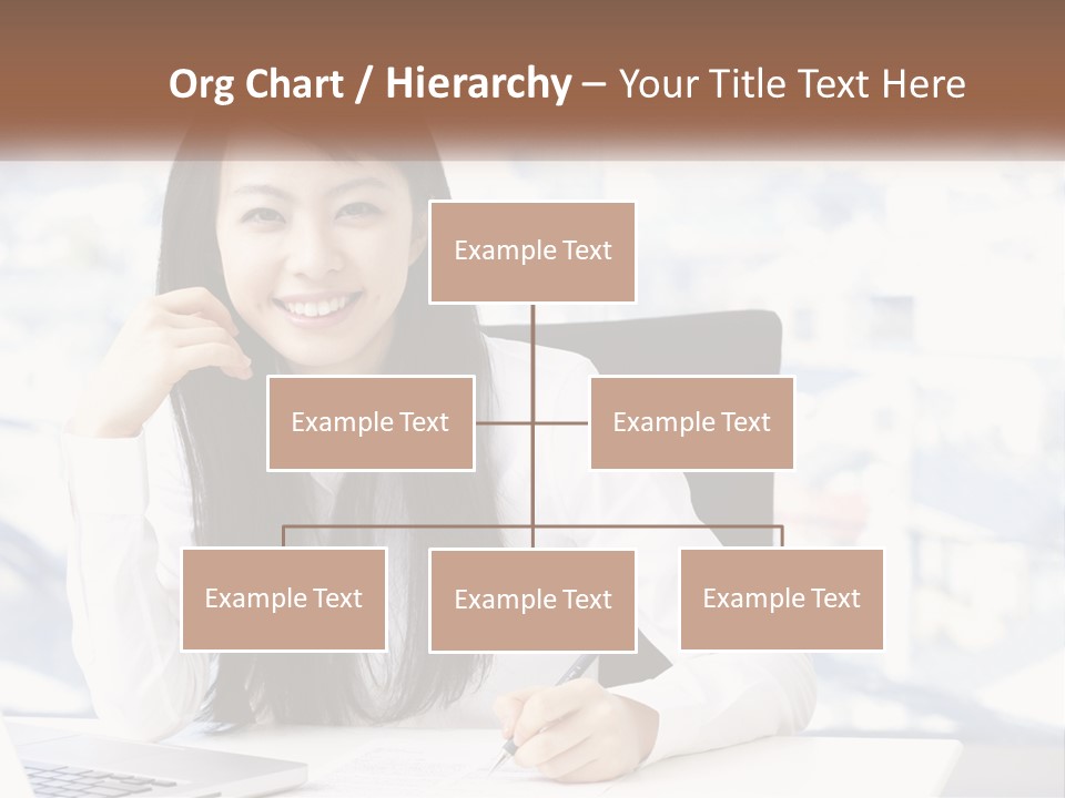 A Woman Sitting At A Desk In Front Of A Laptop Computer PowerPoint Template