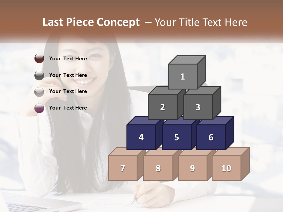 A Woman Sitting At A Desk In Front Of A Laptop Computer PowerPoint Template