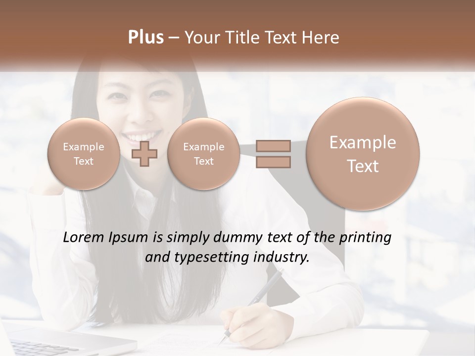 A Woman Sitting At A Desk In Front Of A Laptop Computer PowerPoint Template