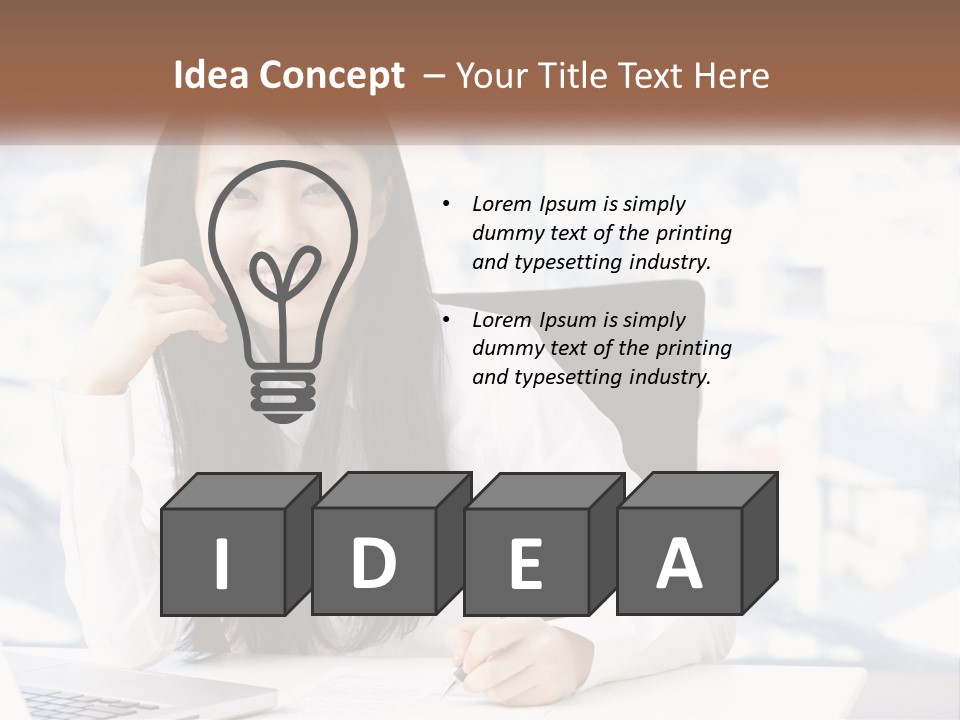 A Woman Sitting At A Desk In Front Of A Laptop Computer PowerPoint Template