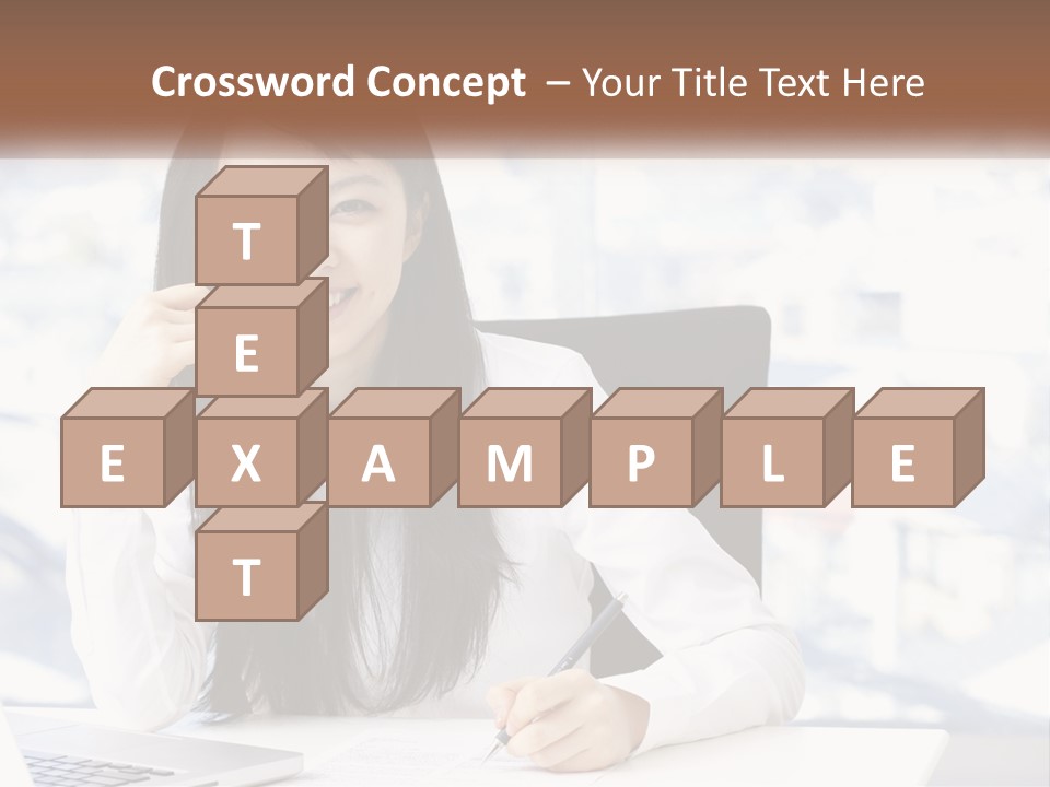 A Woman Sitting At A Desk In Front Of A Laptop Computer PowerPoint Template