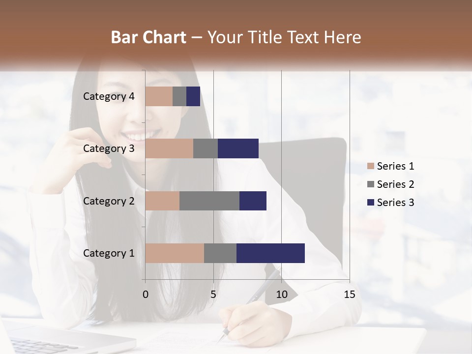 A Woman Sitting At A Desk In Front Of A Laptop Computer PowerPoint Template