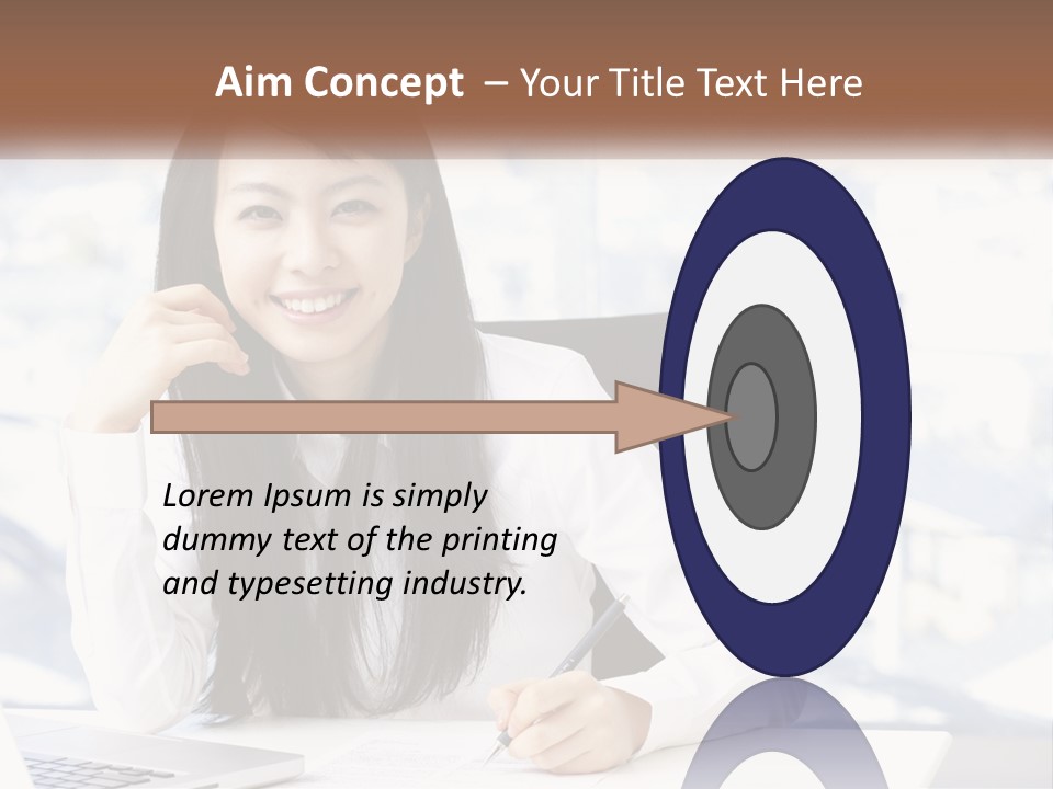 A Woman Sitting At A Desk In Front Of A Laptop Computer PowerPoint Template