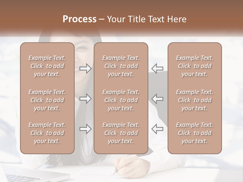A Woman Sitting At A Desk In Front Of A Laptop Computer PowerPoint Template