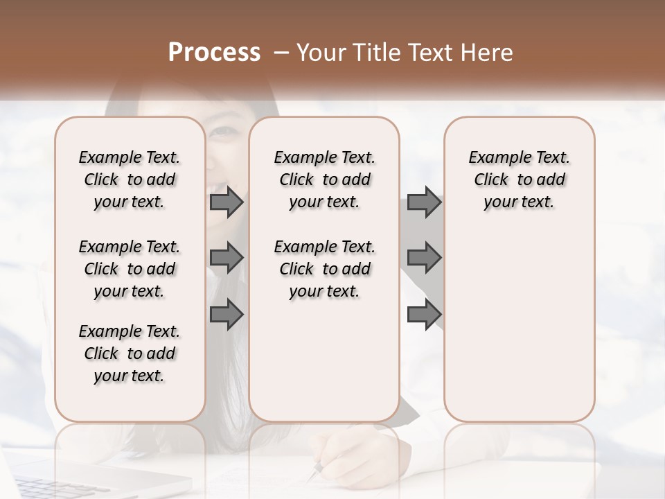 A Woman Sitting At A Desk In Front Of A Laptop Computer PowerPoint Template