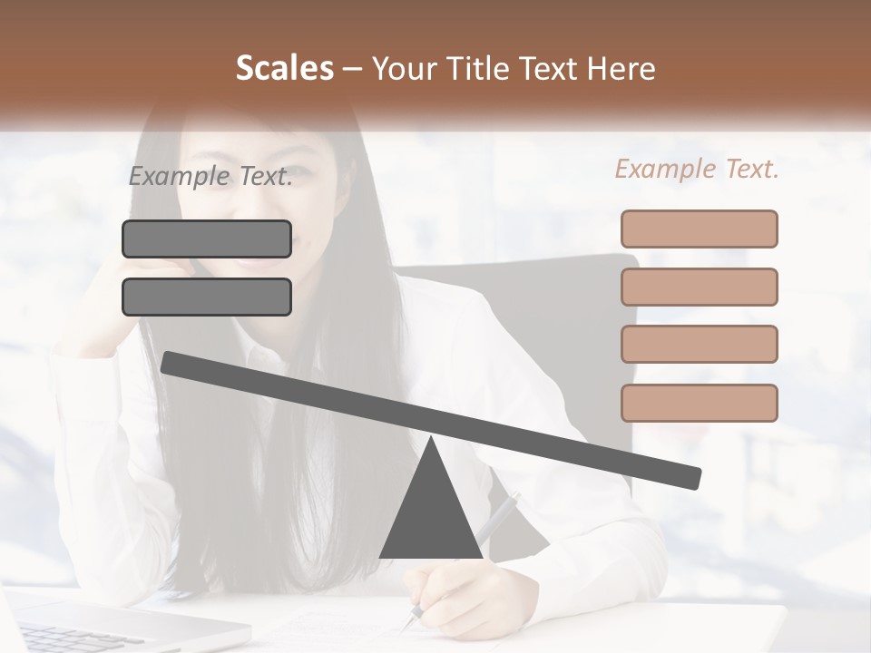 A Woman Sitting At A Desk In Front Of A Laptop Computer PowerPoint Template