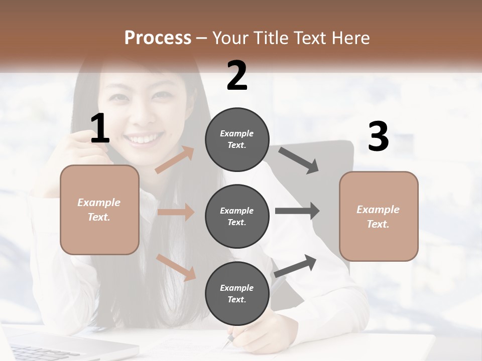 A Woman Sitting At A Desk In Front Of A Laptop Computer PowerPoint Template