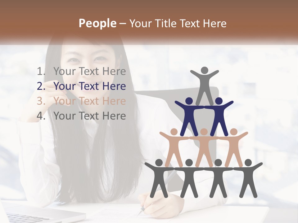 A Woman Sitting At A Desk In Front Of A Laptop Computer PowerPoint Template