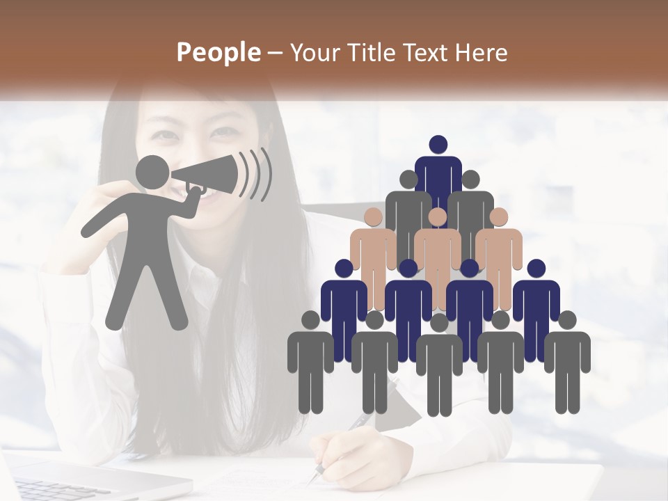 A Woman Sitting At A Desk In Front Of A Laptop Computer PowerPoint Template