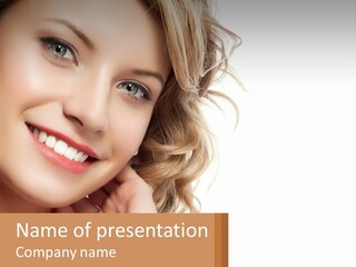 A Woman Smiling With Her Hand On Her Chin PowerPoint Template