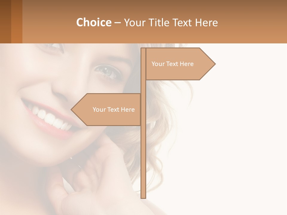 A Woman Smiling With Her Hand On Her Chin PowerPoint Template