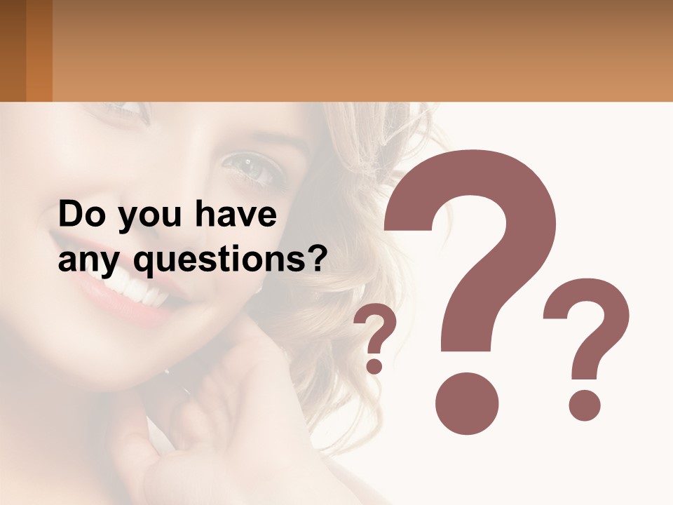 A Woman Smiling With Her Hand On Her Chin PowerPoint Template