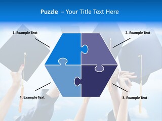 A Group Of People Holding Up Graduation Caps PowerPoint Template