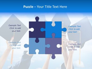 A Group Of People Holding Up Graduation Caps PowerPoint Template