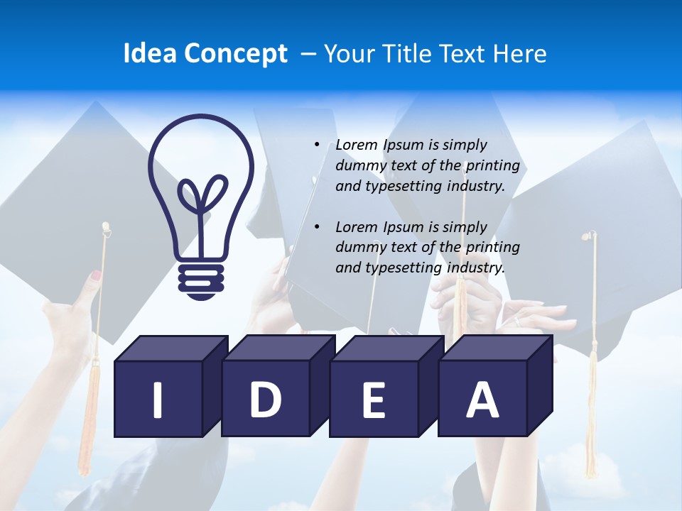 A Group Of People Holding Up Graduation Caps PowerPoint Template