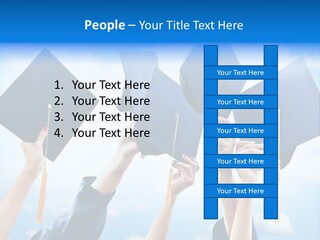 A Group Of People Holding Up Graduation Caps PowerPoint Template