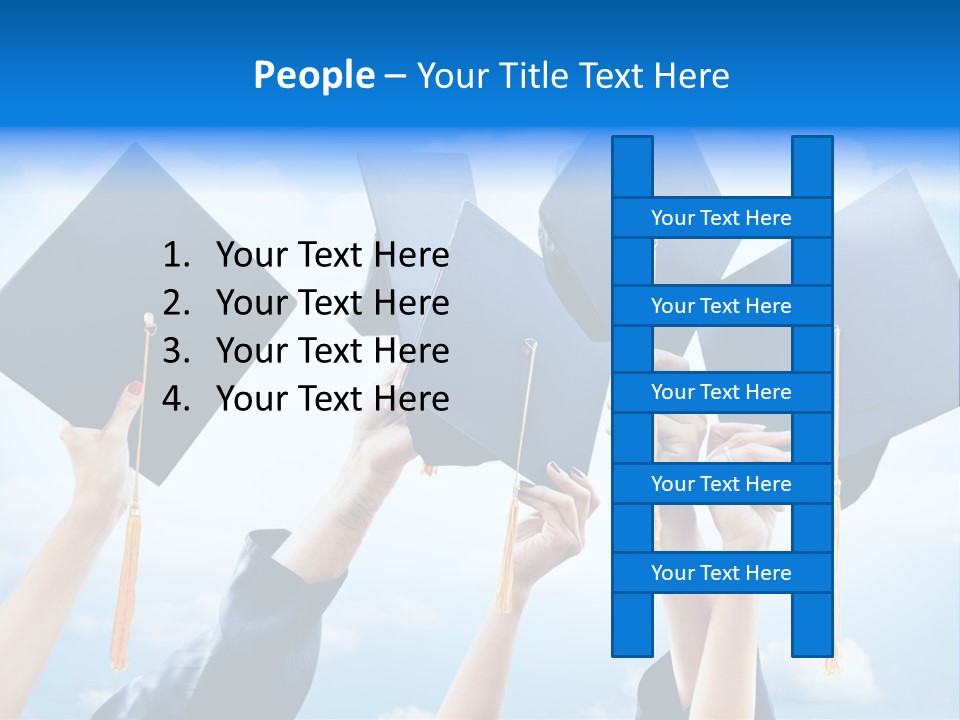 A Group Of People Holding Up Graduation Caps PowerPoint Template