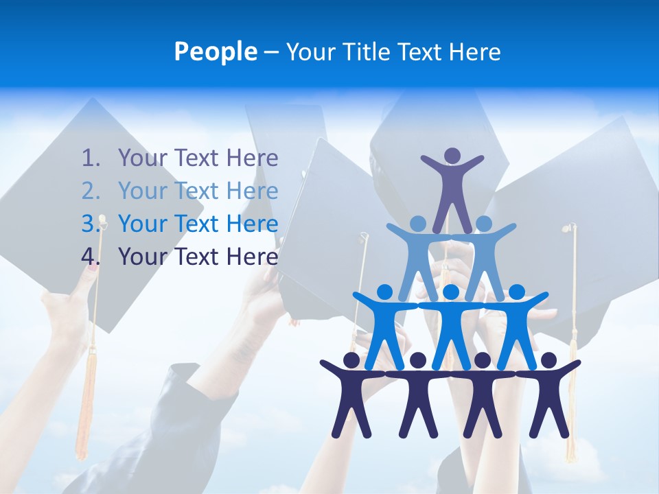 A Group Of People Holding Up Graduation Caps PowerPoint Template