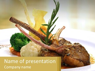 A White Plate Topped With Meat And Vegetables PowerPoint Template