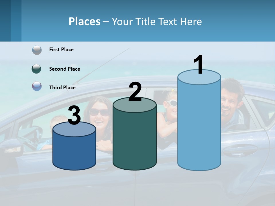 A Family In A Blue Car On The Beach PowerPoint Template