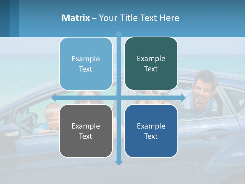 A Family In A Blue Car On The Beach PowerPoint Template