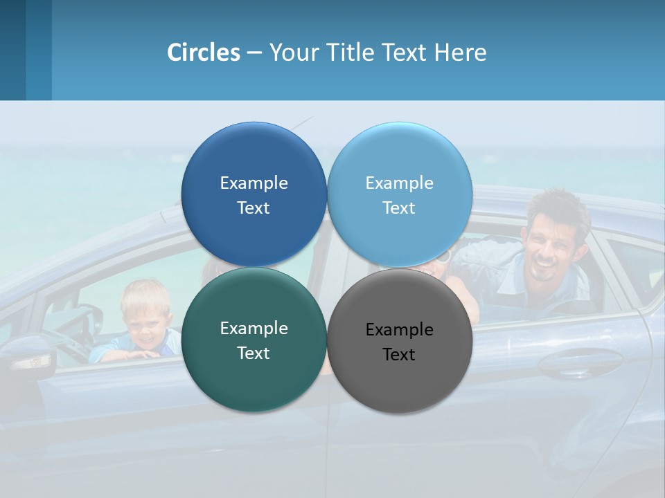 A Family In A Blue Car On The Beach PowerPoint Template