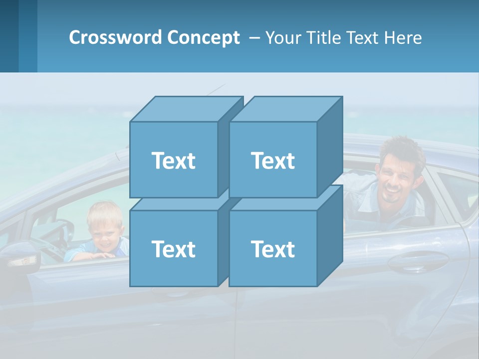 A Family In A Blue Car On The Beach PowerPoint Template