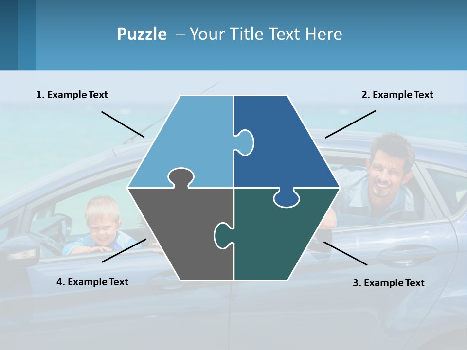 A Family In A Blue Car On The Beach PowerPoint Template