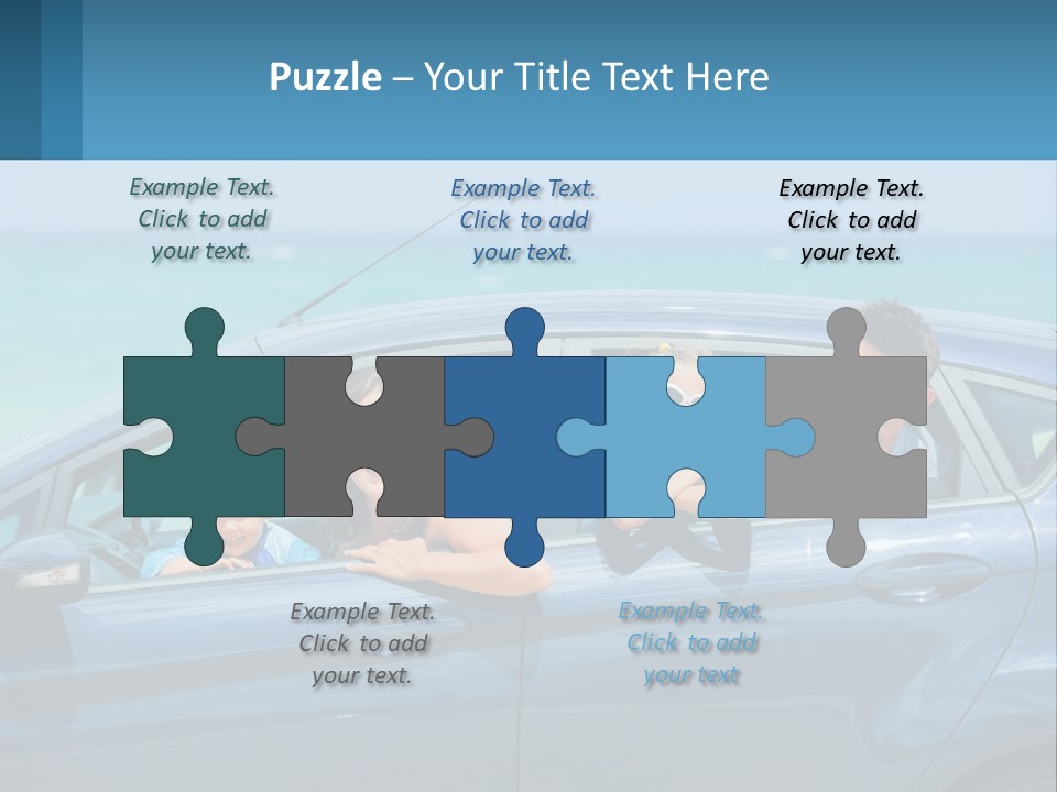 A Family In A Blue Car On The Beach PowerPoint Template