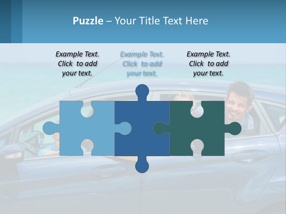 A Family In A Blue Car On The Beach PowerPoint Template
