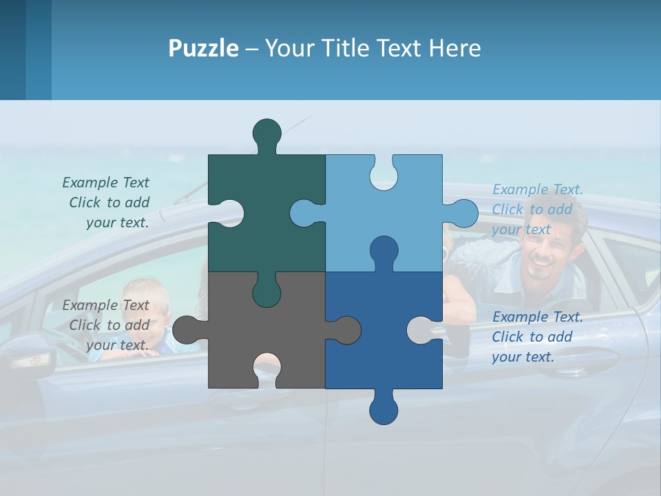 A Family In A Blue Car On The Beach PowerPoint Template