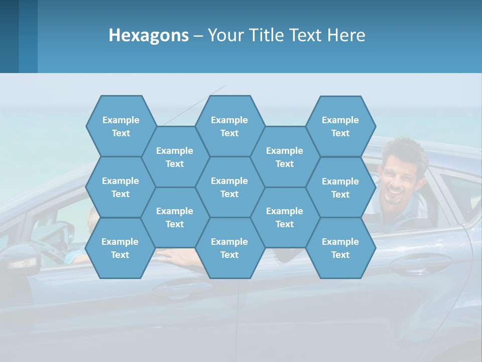 A Family In A Blue Car On The Beach PowerPoint Template