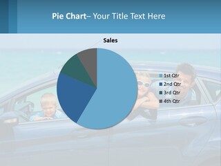 A Family In A Blue Car On The Beach PowerPoint Template