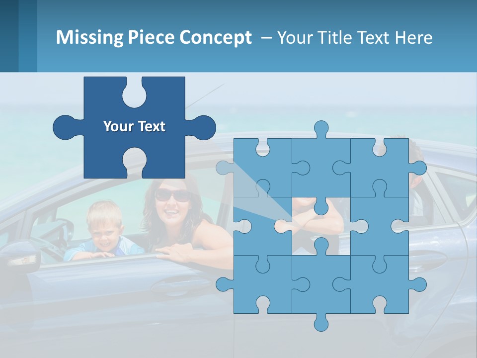 A Family In A Blue Car On The Beach PowerPoint Template