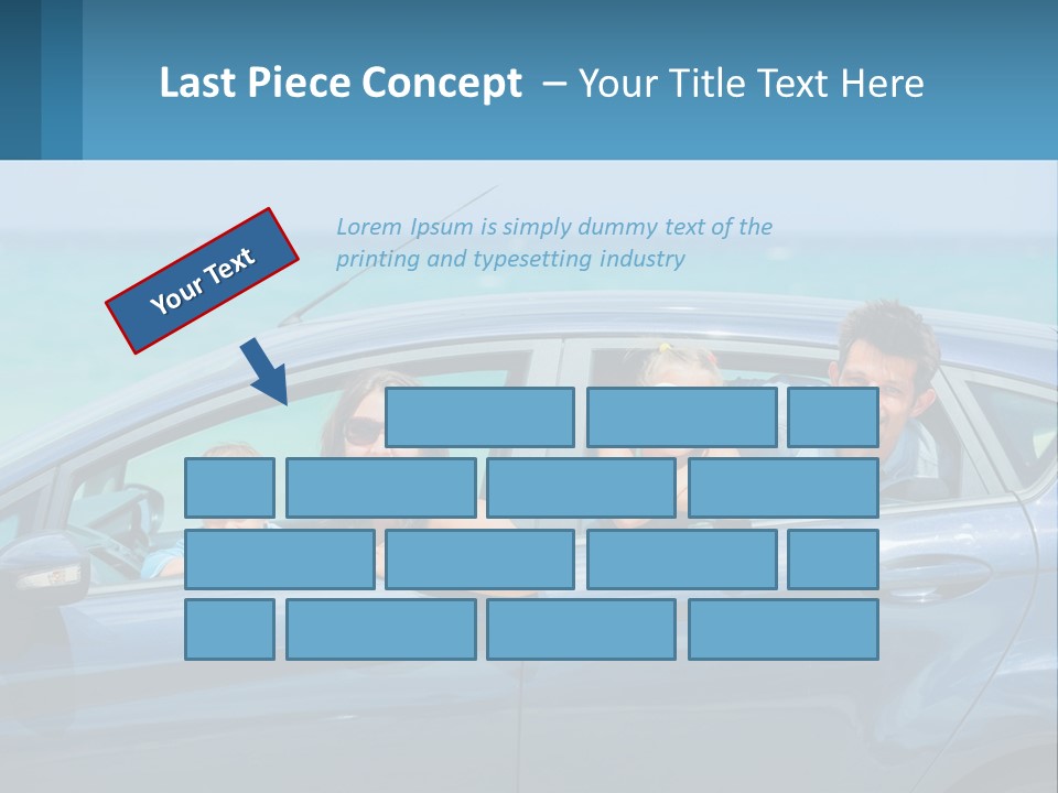 A Family In A Blue Car On The Beach PowerPoint Template