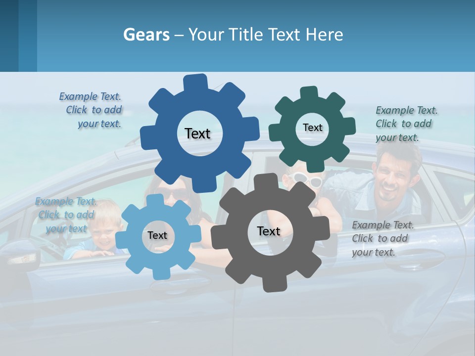 A Family In A Blue Car On The Beach PowerPoint Template