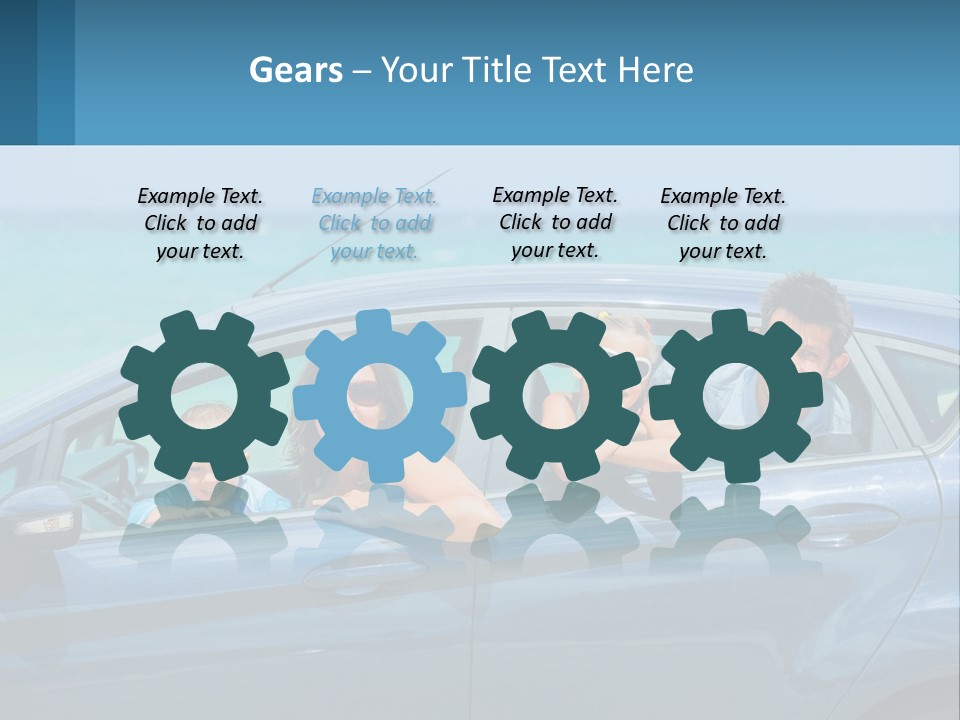 A Family In A Blue Car On The Beach PowerPoint Template